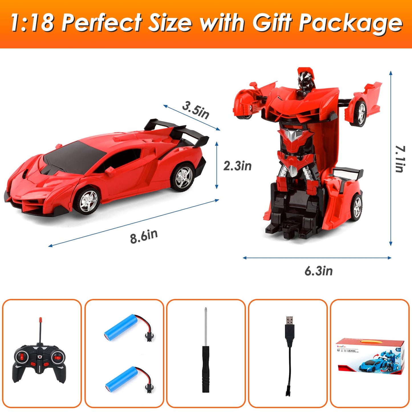 Kizeefun Remote Control Car, Rechargeable Transformable Remote Control Car for Boys and Girls with Flashing Lights and 360