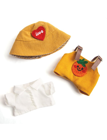 17 cm Doll Clothes 3-Piece Set Stylish Clothes for 17cm Doll enhanced Outfit with Accessories for Doll - Red Heart Yellow Hat & Polo Shirts & Pumpkin Romper (NO Doll)