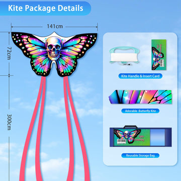 Yfafengs Butterfly & Skull Kites For Kids And Adults - Easy Fly Kites With Tail For Beach, Park, And Easter Outdoor Activities -