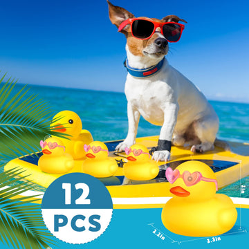 Chivao 12 Pcs Rubber Ducks With 12 Sunglasses/ Hats/ Headwear/ Scarf Small Cruise Ducks In Bulk Mini Rubber Duckies Bathtub Toys For Valentine'S Day Gift Hide(Yellow, Duck With Heart Glasses)