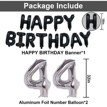 Naninuneno 44Th Black Silver Birthday Party Decorations For Men Women, Happy 44 Birthday Party Supplies With Black Happy Birthda