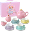 Porcelain Tea Set for Girls - Pastel with Gold Polka Dot Tea Party Set for Kids I Complete Children Tea Sets with Carry Case, Bi