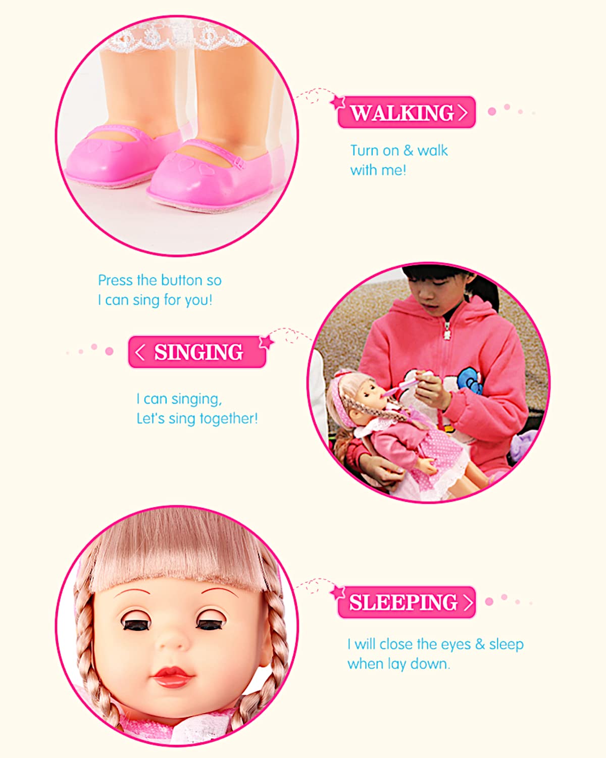 Poco Divo Walking Doll 17' Interactive Vinyl Toy Baby Sonic Control Cuddly Girl Singing Talking Blonde Princess With Blinking Eyes