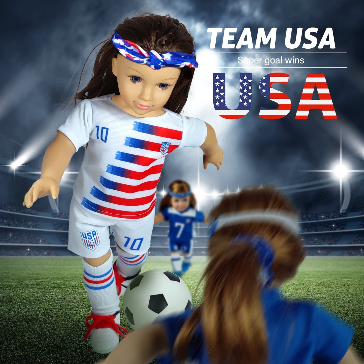 Wondoll 18-Inch-Doll-Clothes And Accessories - Wondoll World Cup Team Usa 18'' Soccer Uniform Outfits Includes Headband,Shirt,Shorts, Socks,Shoes And Football
