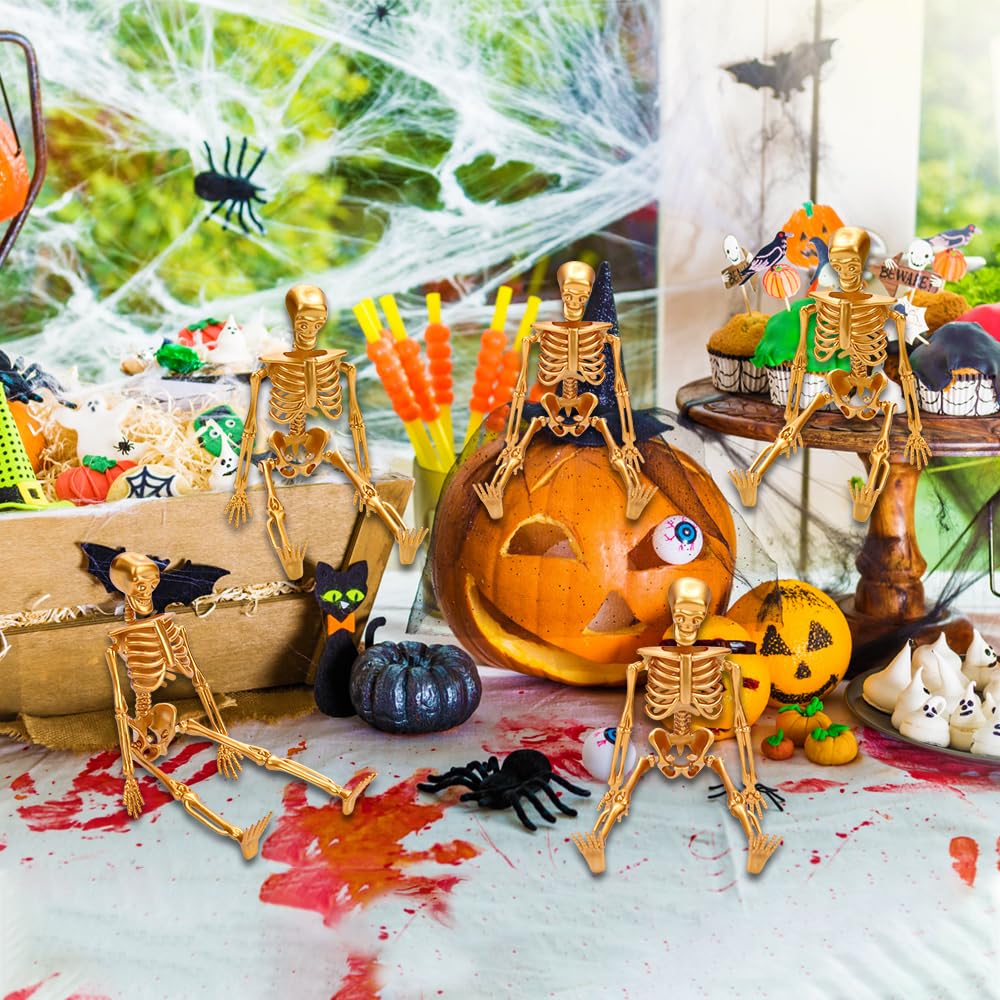 DULEFUN 6pcs Small Skeleton Figurines 6 Inch Mini Plastic Skeletons for Craft Halloween Hanging D  cor Poseable Skeleton Toys Pa