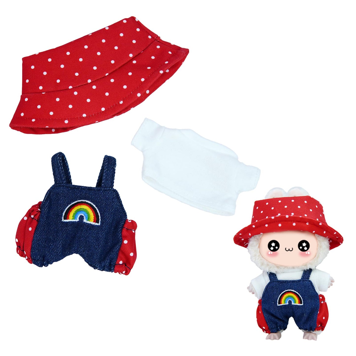 Labu Doll Outfit Set - Adorable 17Cm Denim Jacket, White Tee & Red Hat - Stylish 3-Piece Casual Wear For Labobo, Blythe & Bjd Co