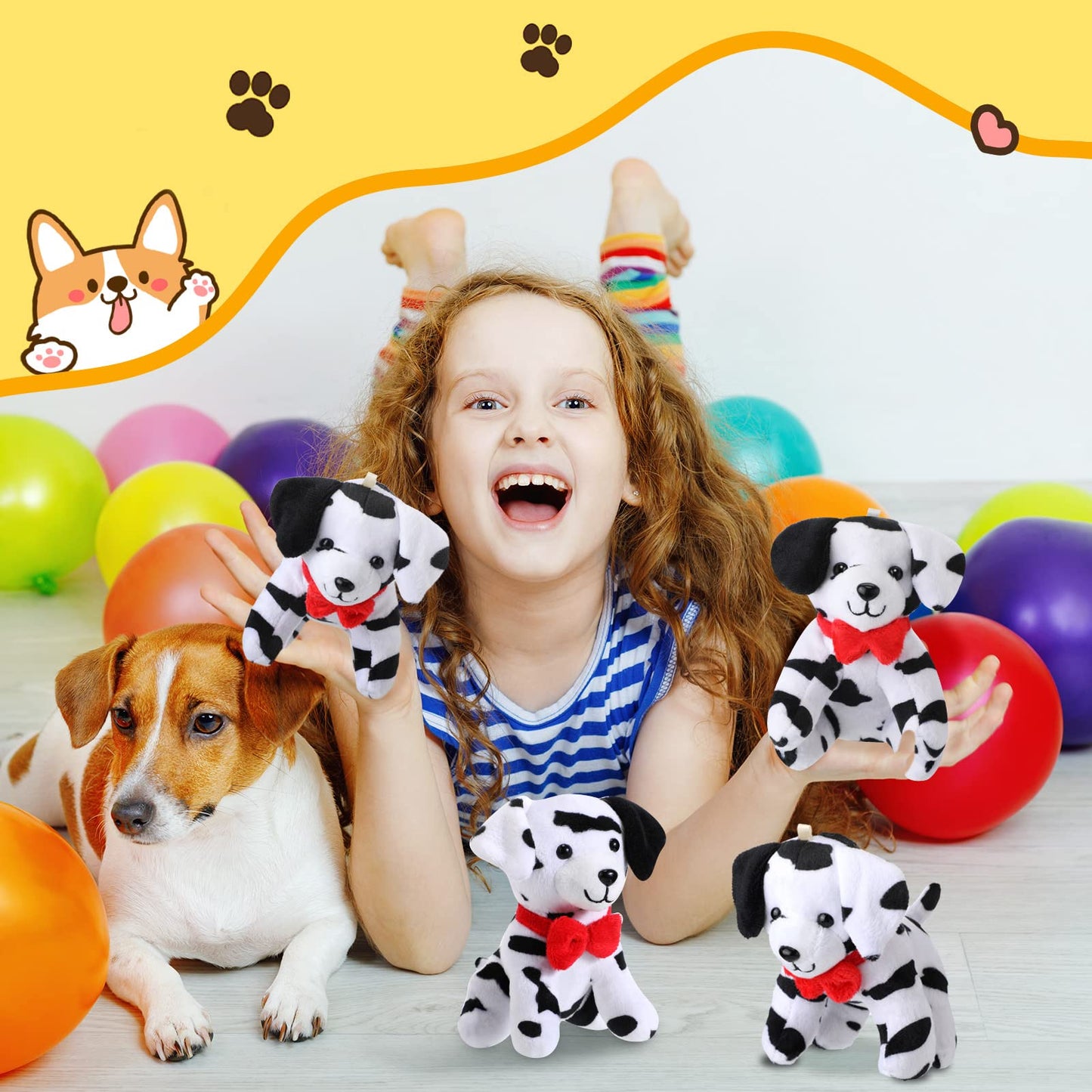 Hungdao 8-Pack Plush Dalmatian Stuffed Animals, 4.8 Inch, Black & White, Party Favors, Carnival Prizes, Keychain, Birthday Gifts