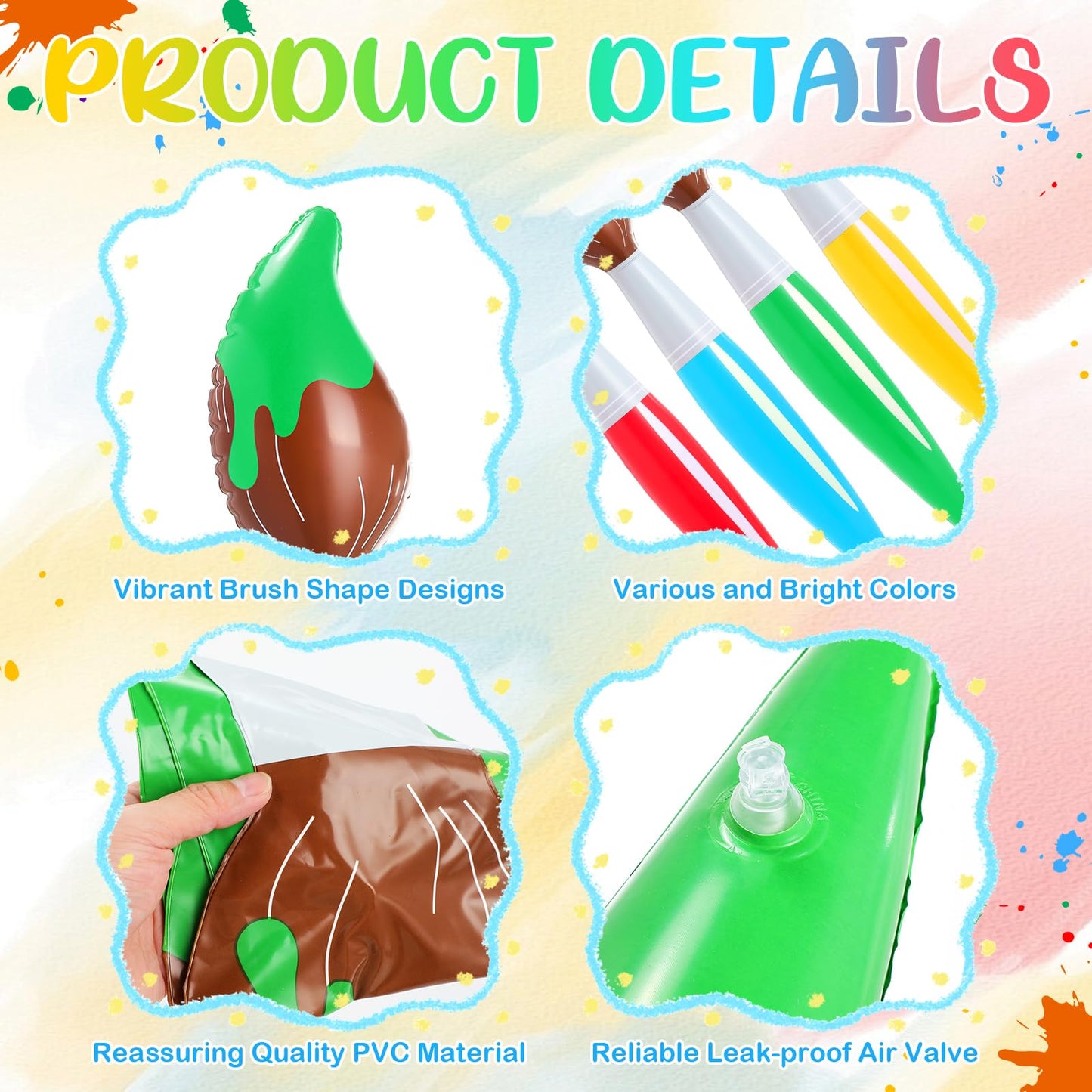 Vercanmonth 8 Pcs 43.3 Inch Giant Inflatable Paint Brushes Large Blow Up Colored Paintbrushes Set Art Paint Brushes For Kids Sum