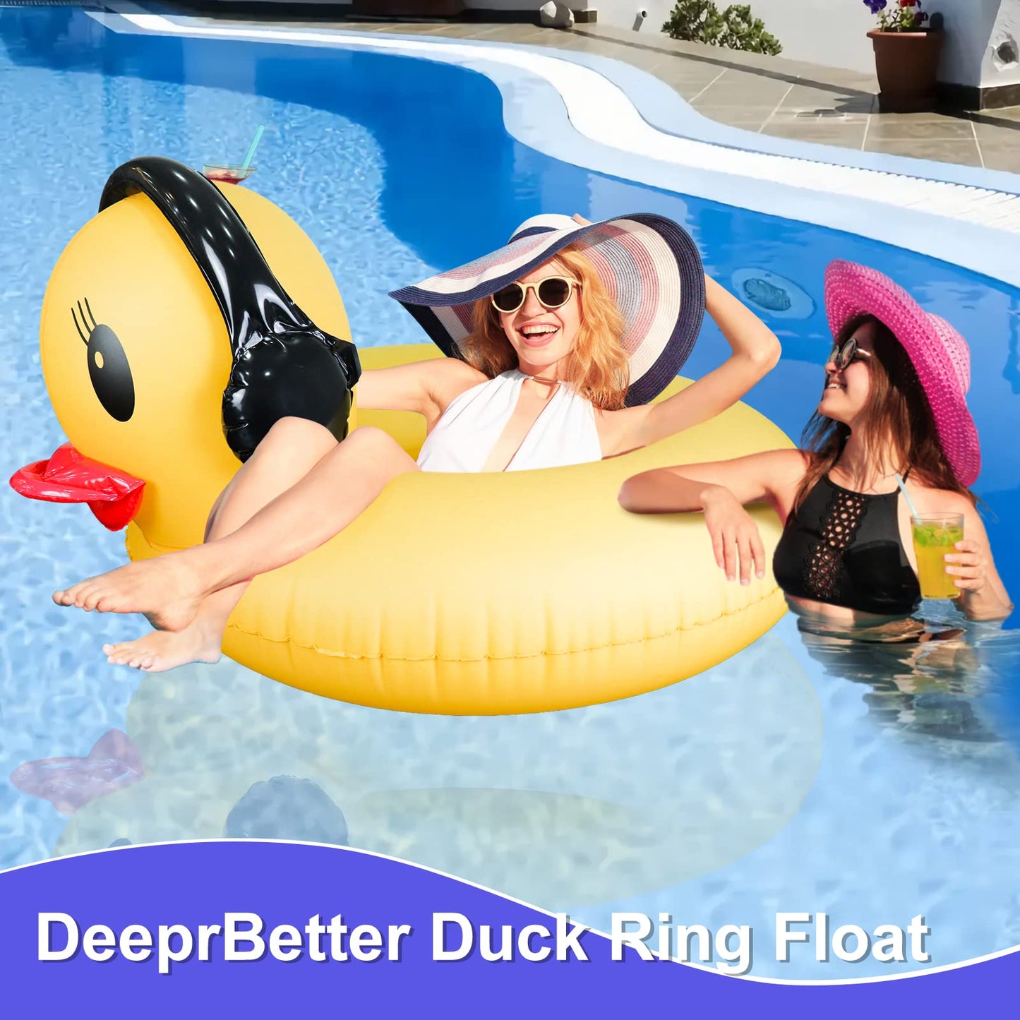 Deeprbetter Inflatable Duck Pool Float With Lights, Solar Powered Pool Inflatables Duck Floaties For Adults Kids, 42'' Large Ani