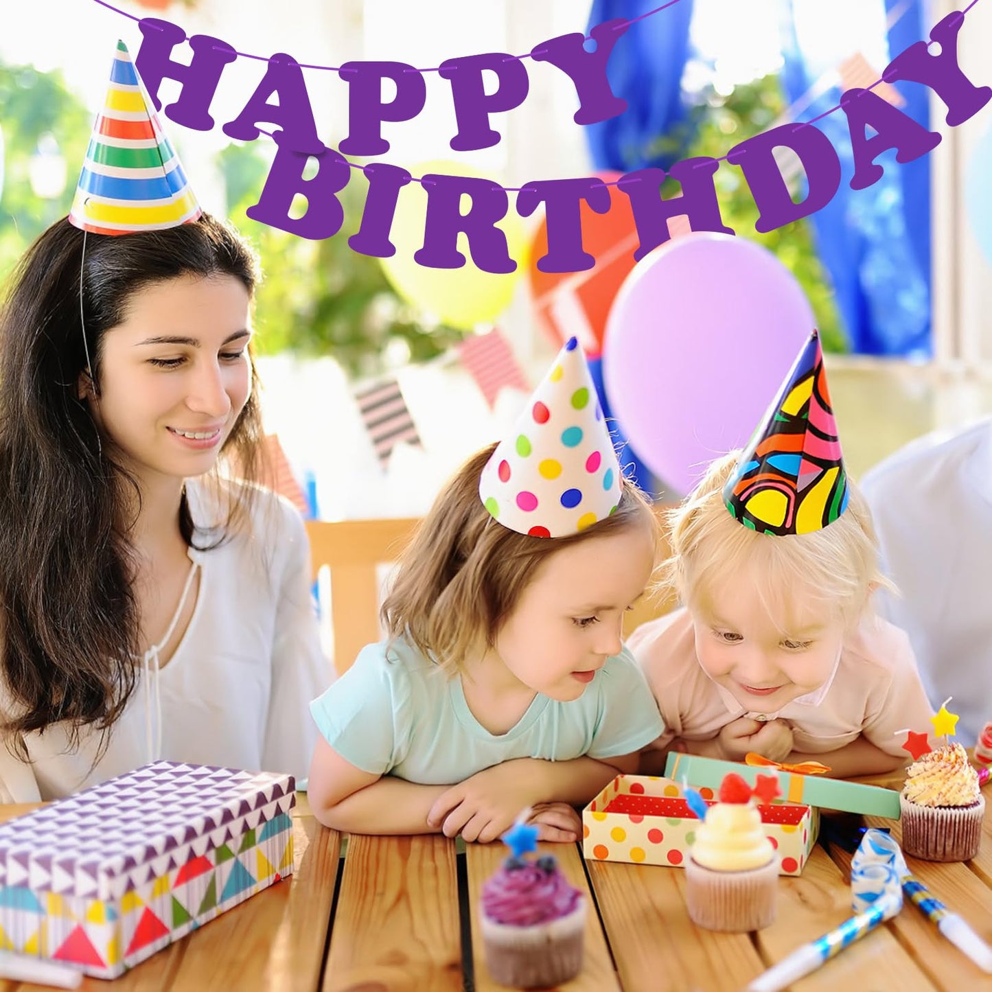 Purple Happy Birthday Banner Sign Happy Birthday Bunting Banner Flag Garland For Kids Boys Girls Baby Birthday Party Decorations Supplies