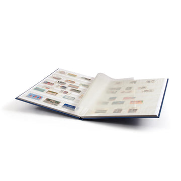 LIGHTHOUSE - BASIC Hard Cover Stockbook for Stamps - 16 White Cardstock 9 x12 (A4) Pages with Glassine Strips - Blue