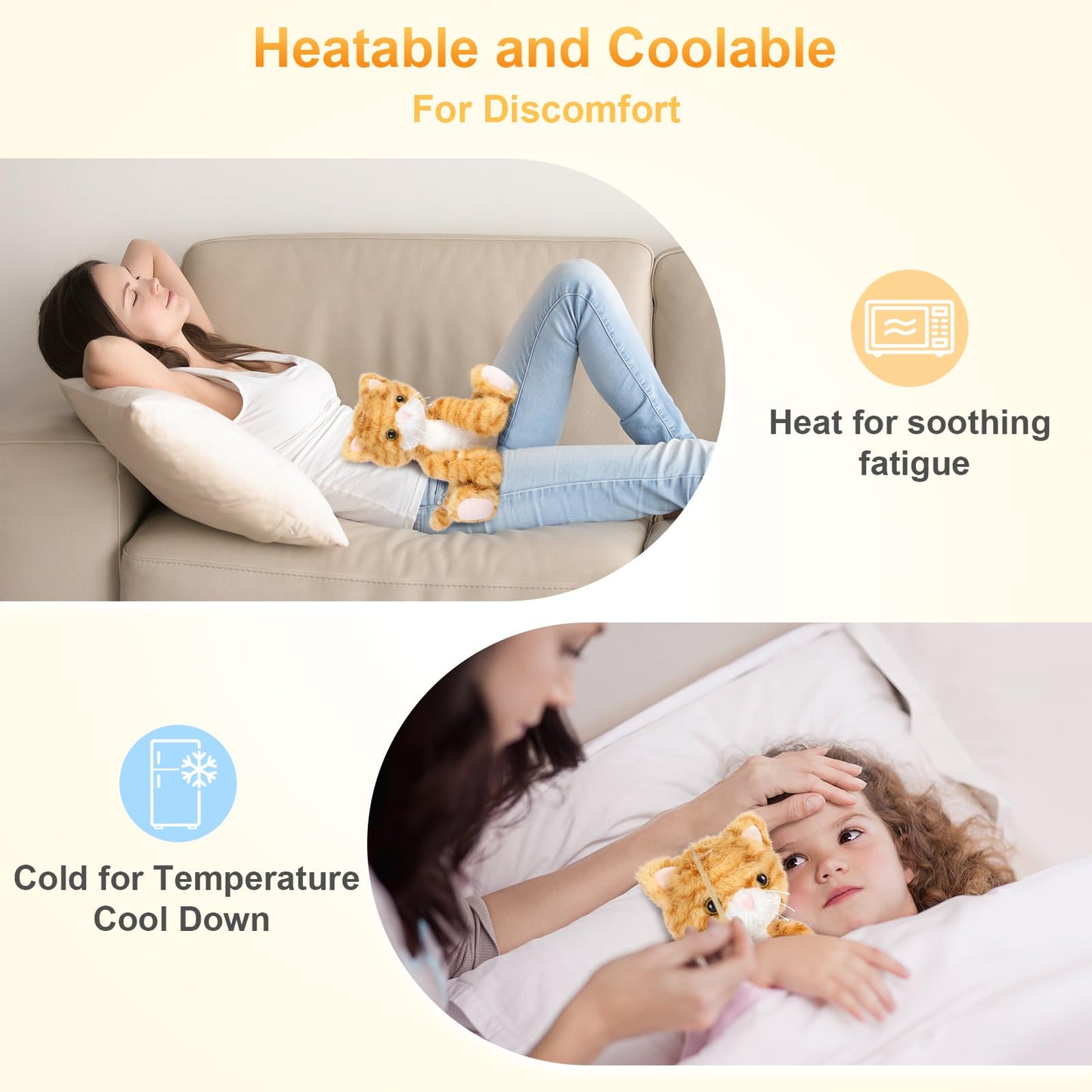 Suzzipals Heatable & Coolable Orange Cat Stuffed Animal, Cat Heating Pad Microwavable For Soothing & Relaxation, Lavender Scente