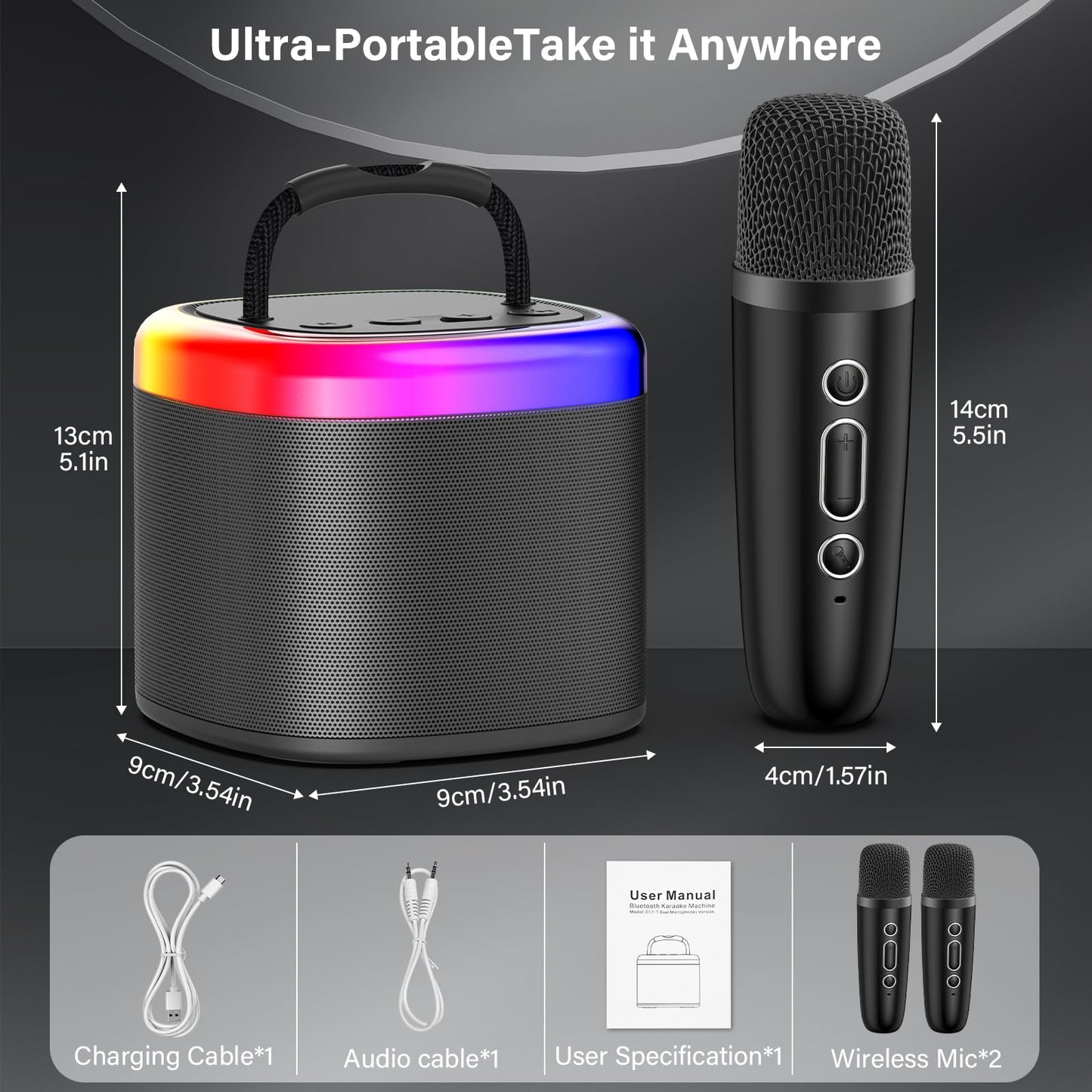 Hwwr Mini Karaoke Machine For Kids: Portable Bluetooth Speaker With Wireless Microphone For Kids & Adults - Ideal Christmas & Bi
