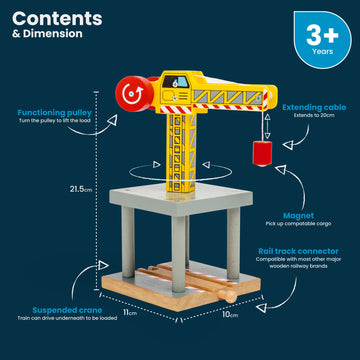 Bigjigs Rail Magnetic Big Yellow Crane - Other Major Wooden Rail Brands Are Compatible