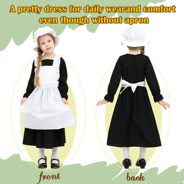 Lingway Toys Girls Pioneer Costume,Black Colonial Prairie Dress For Girls With Apron And Bonnet 4-6