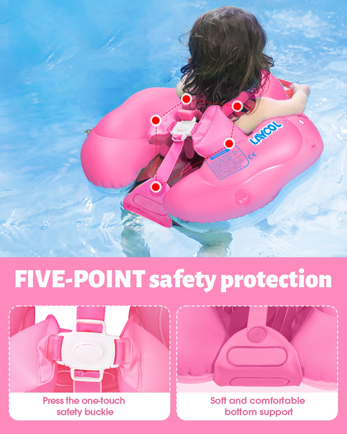 Laycol Baby Swimming Float Inflatable Baby Pool Float Ring With Sun Protection Canopy,Add Tail No Flip Over For Age Of 3-36 Months (Pink, S)