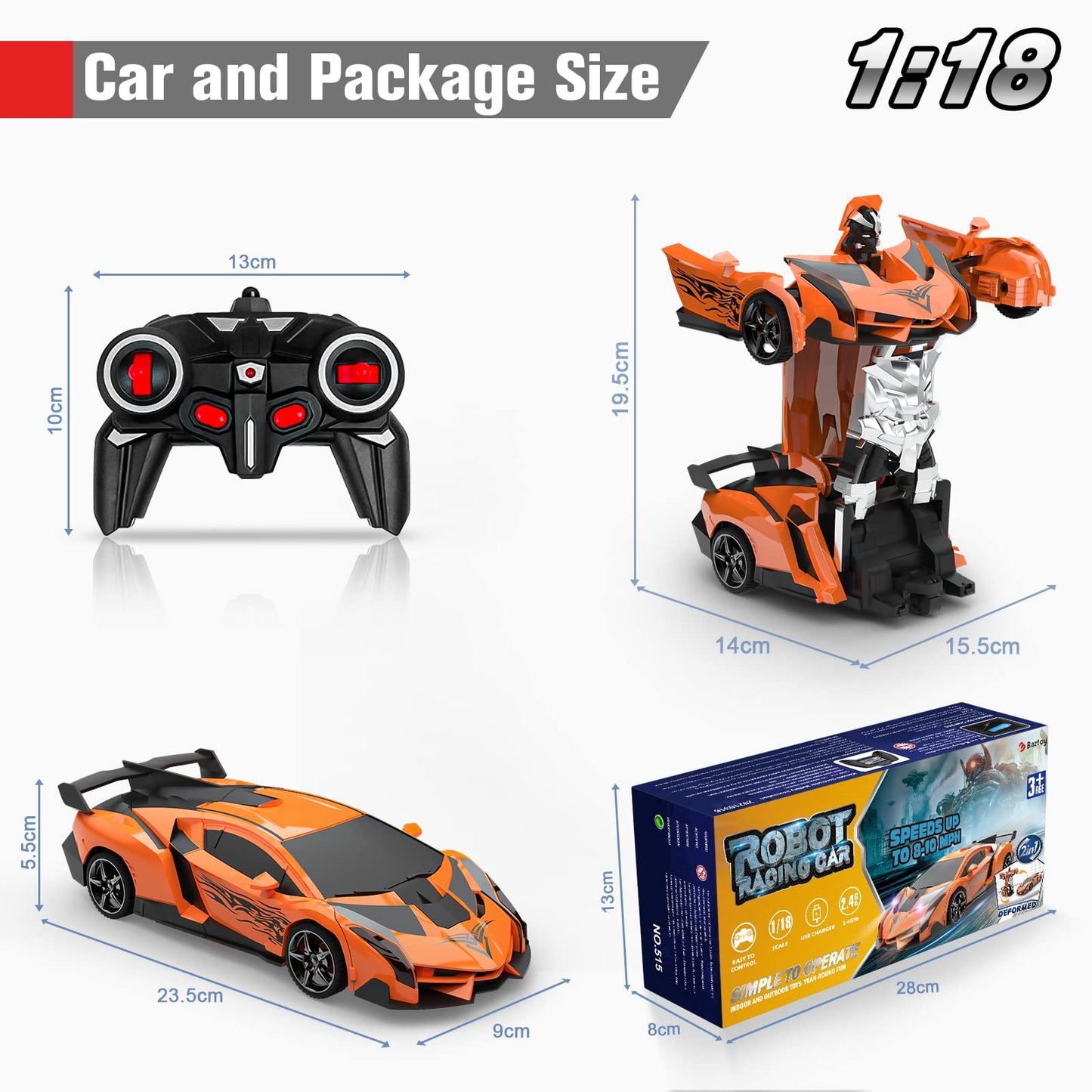BLUEJAY Transform Rc Cars for Boys 4-7 8-12, 2.4Ghz 1:18 Scale Remote Control Car Transforming