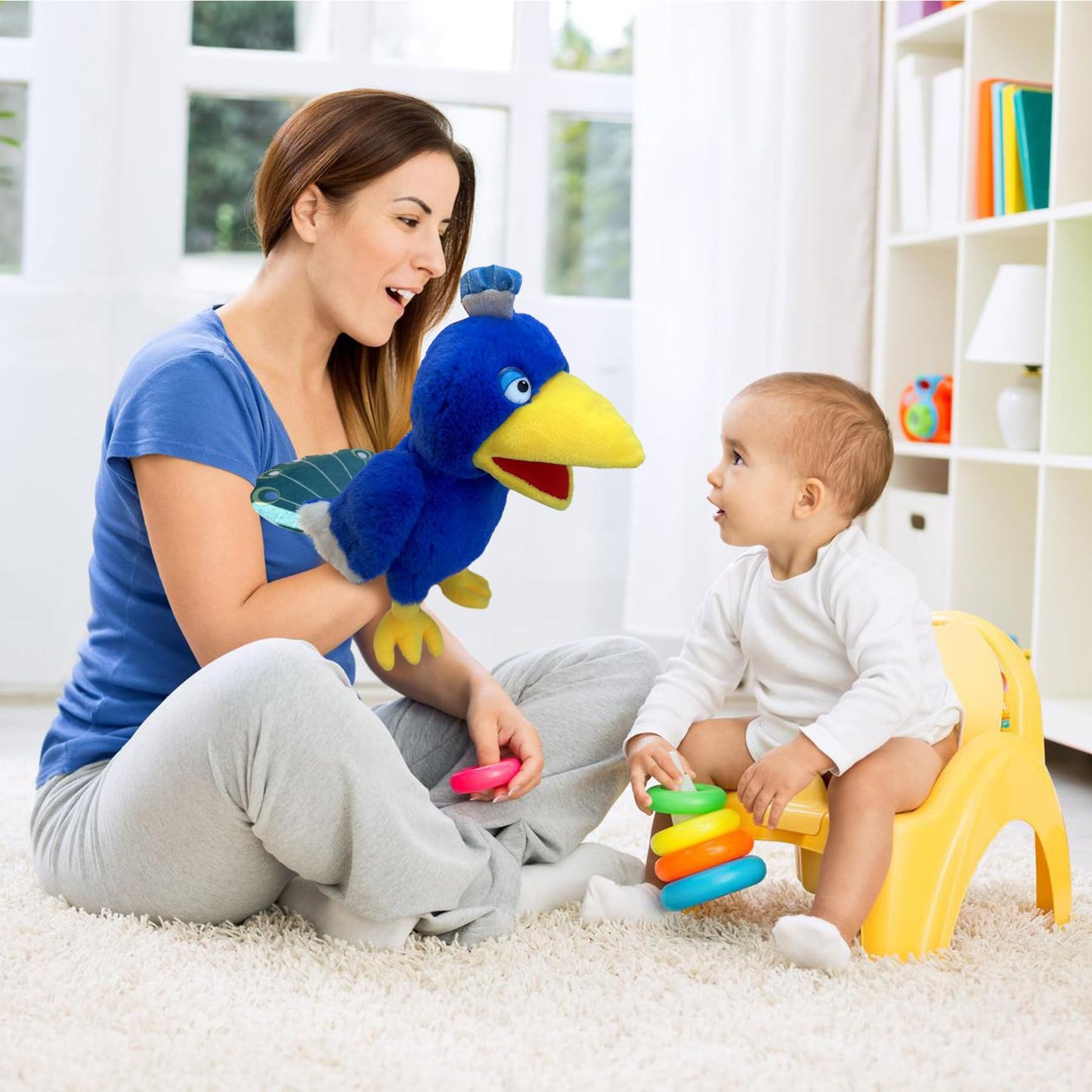 okegztoa Puppets Peacock Hand Puppet 13.8 Animal Puppet Peacock Puppets Bird Stuffed Animal Hand Puppets for Kids with Movable Mouth Puppet Plush Multi-Color Toy Bird Puppet Role Play Teaching(Blue)