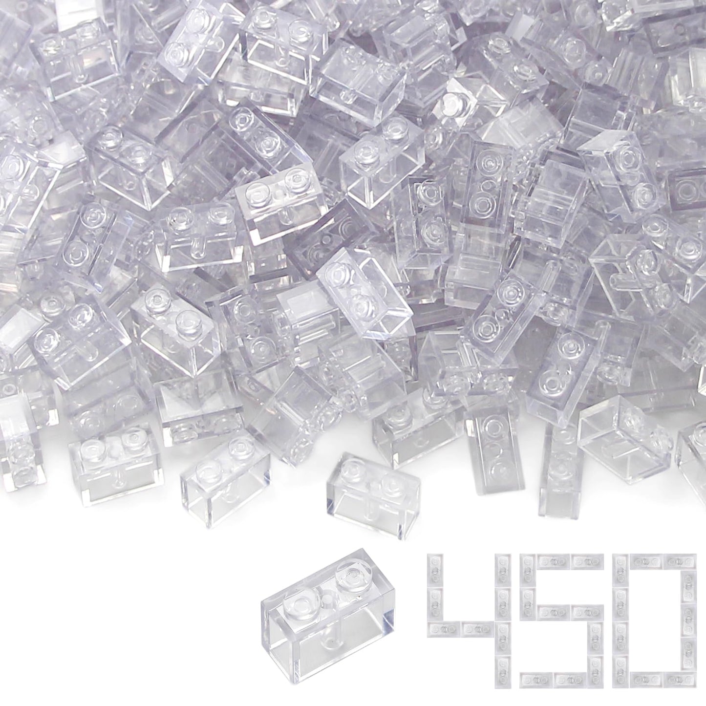 Feleph 1X2 Bricks Bulk 450 Pieces Clear Classic Basic Parts Building Creative Play Set Blocks Toy Accessories Compatible With 30