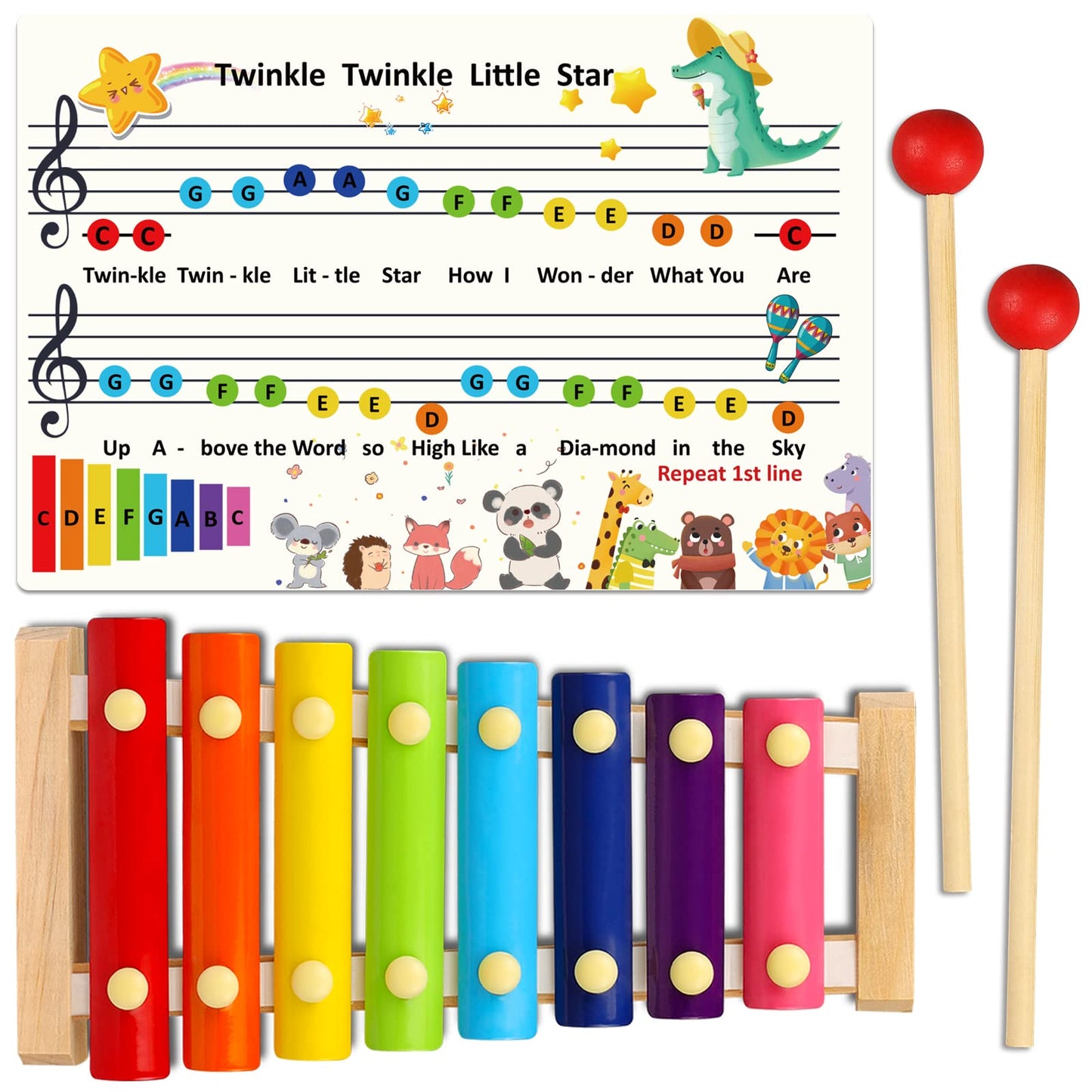 Looikoos Xylophone For Kids Wood Xylophone With 2 Mallets Educational& Preschool Learning Baby Percussion Wooden Musical Instruments Toys For Boys And Girls