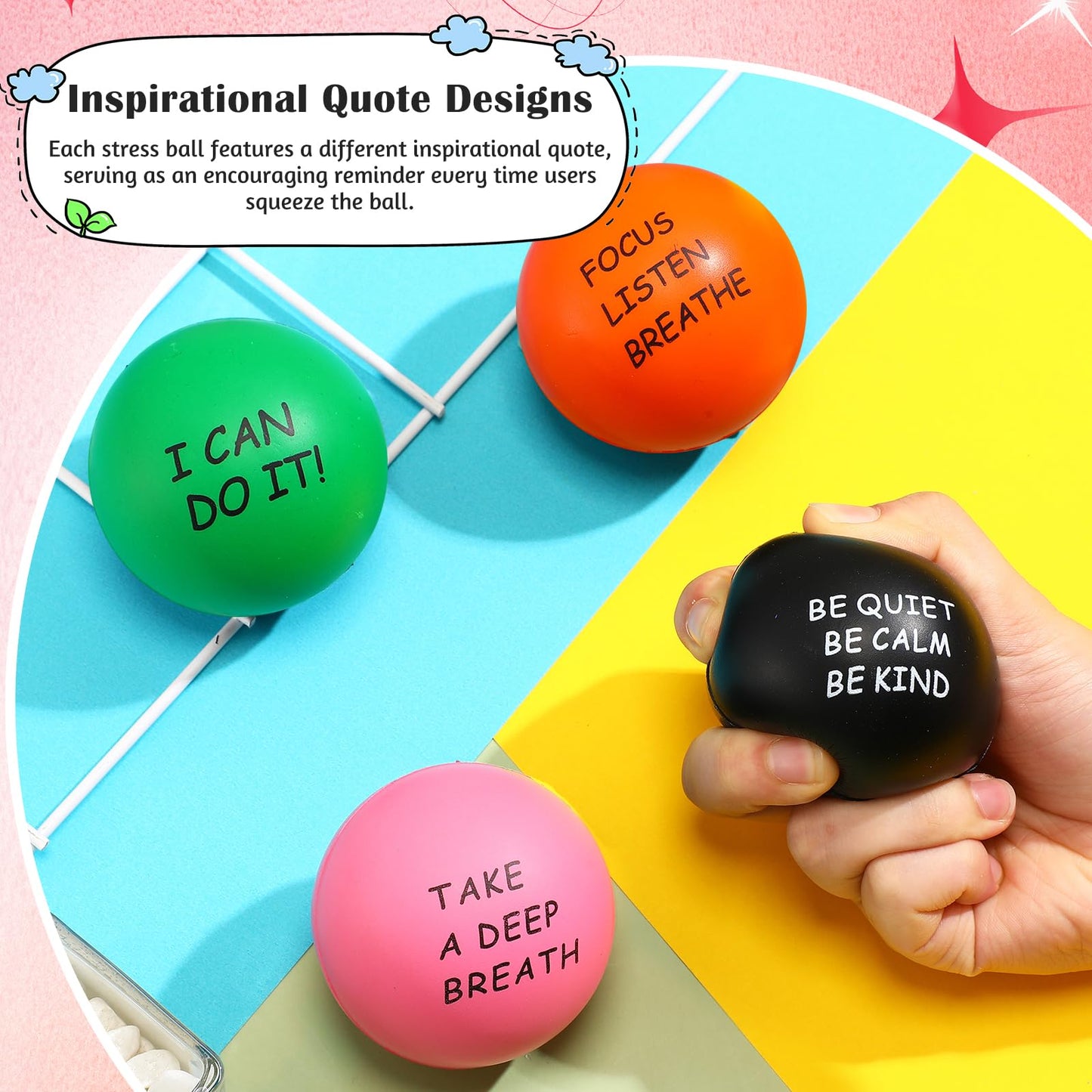 Ceenna 4 Pcs Motivational Stress Balls For Adults 2.5 Inch Stress Relief Balls With Inspirational Quotes For Encouraging Motivat
