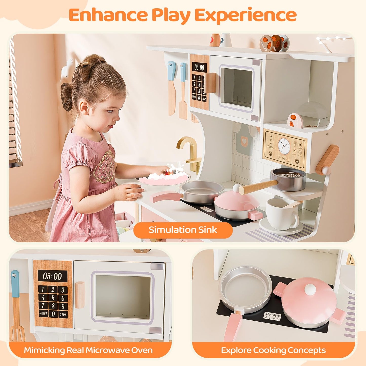Joymor Kids Play Kitchen Sets, Toddler Kitchen W/Kitchen Sink & Ample Play Kitchen Accessories, Ideal For Creative Pretend Play