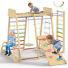Upgraded Indoor Playground 9-In-1 Jungle Gym Kids Climbing Toys, Montessori Waldorf Style Wooden Climber Playset With Slide, Swi