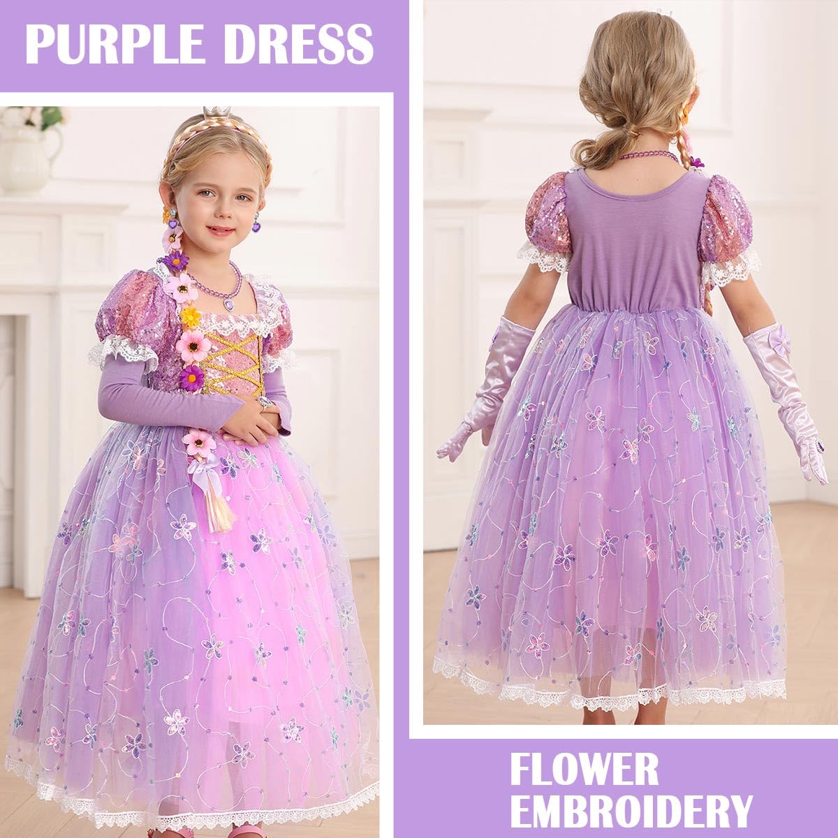 Itvti Princess Rapunzel Costume Little Girls Dress Up For Birthday Party Halloween Carnival, 3-4 Years(Tag 110)