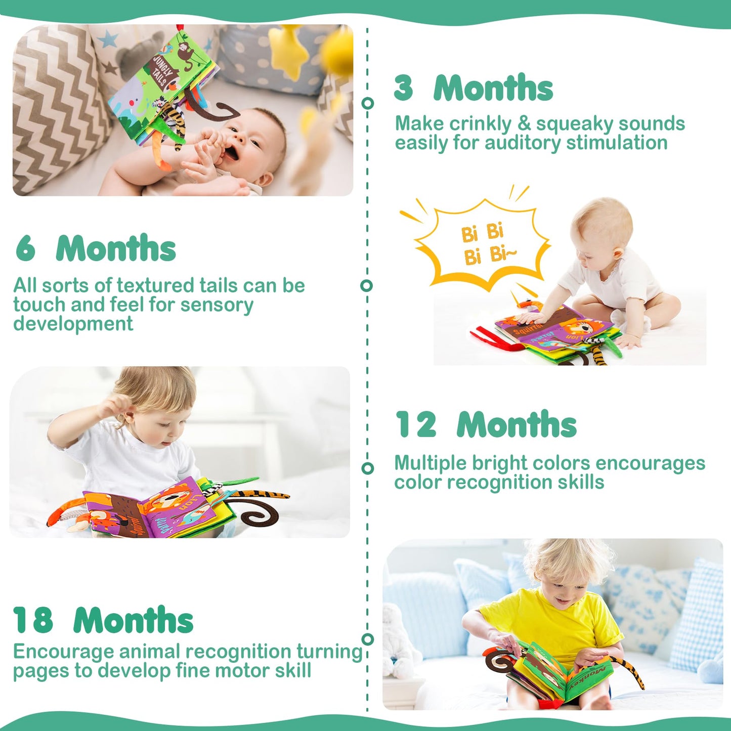 Beiens Baby Books Toys, Touch And Feel Crinkle Cloth Book For Infant Baby 0-3-6-12-18 Months, Early Development Interactive Stroller Soft Toys, Shower Gifts Christmas Stocking Stuffers For Boys Girls
