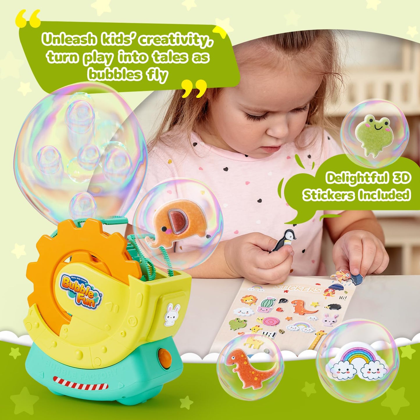 Rechargeable Bubble Machine for Kids - Extra Large Bubbles with Bubble-in-Bubble Effects Fast Automatic Bubble Maker Toy with 8oz Solution Bubble Blower for Indoor/Outdoor Play Party Wedding Gift