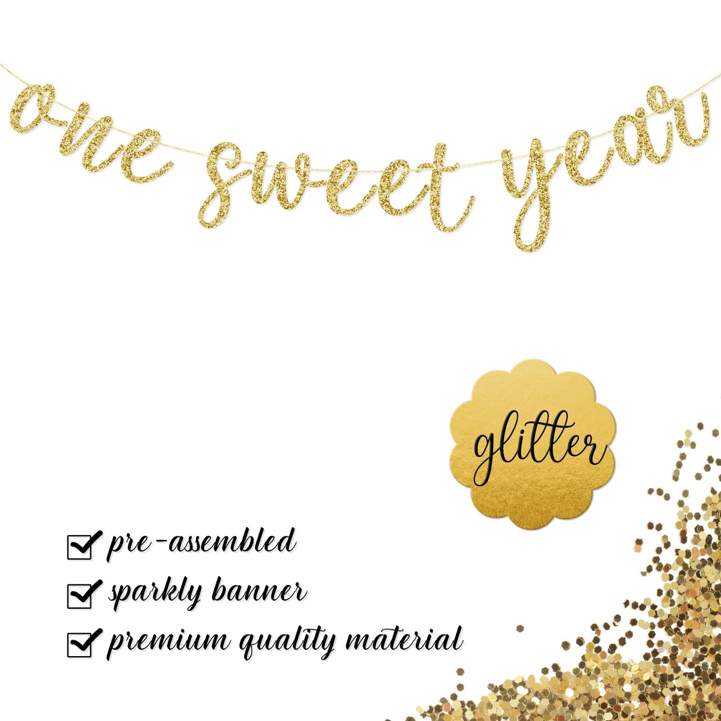 One Sweet Year Banner, First Birthday Anniversary Party Decorations Supplies For Boys Girls, Sweet One Bunting Sign, 1St Bday Ba