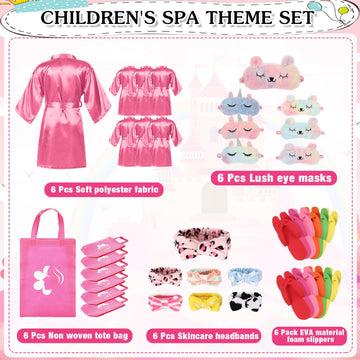 Shihanee 30 Pcs Spa Party Supplies for Girls - 6 Satin Robes & Slippers, Pink Sleepover Birthday Favors, One Size