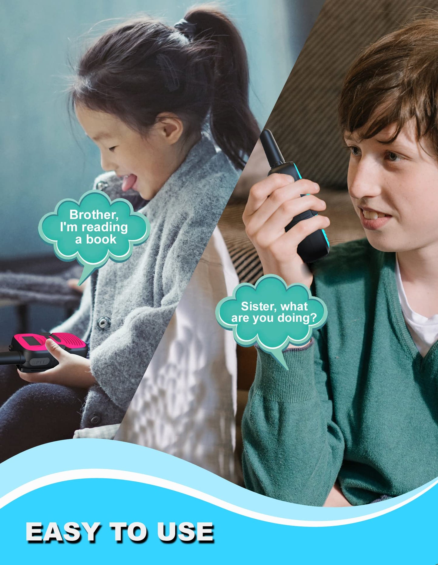 Walkie Talkies For Kids Rechargeable 2 Pack: Walkie-Talkies For Kids - Walky Talky For Kids - Long Range Outdoor, Hiking, Camping Toys For 3-12 Year Old Girls Boys Gifts Christmas Games