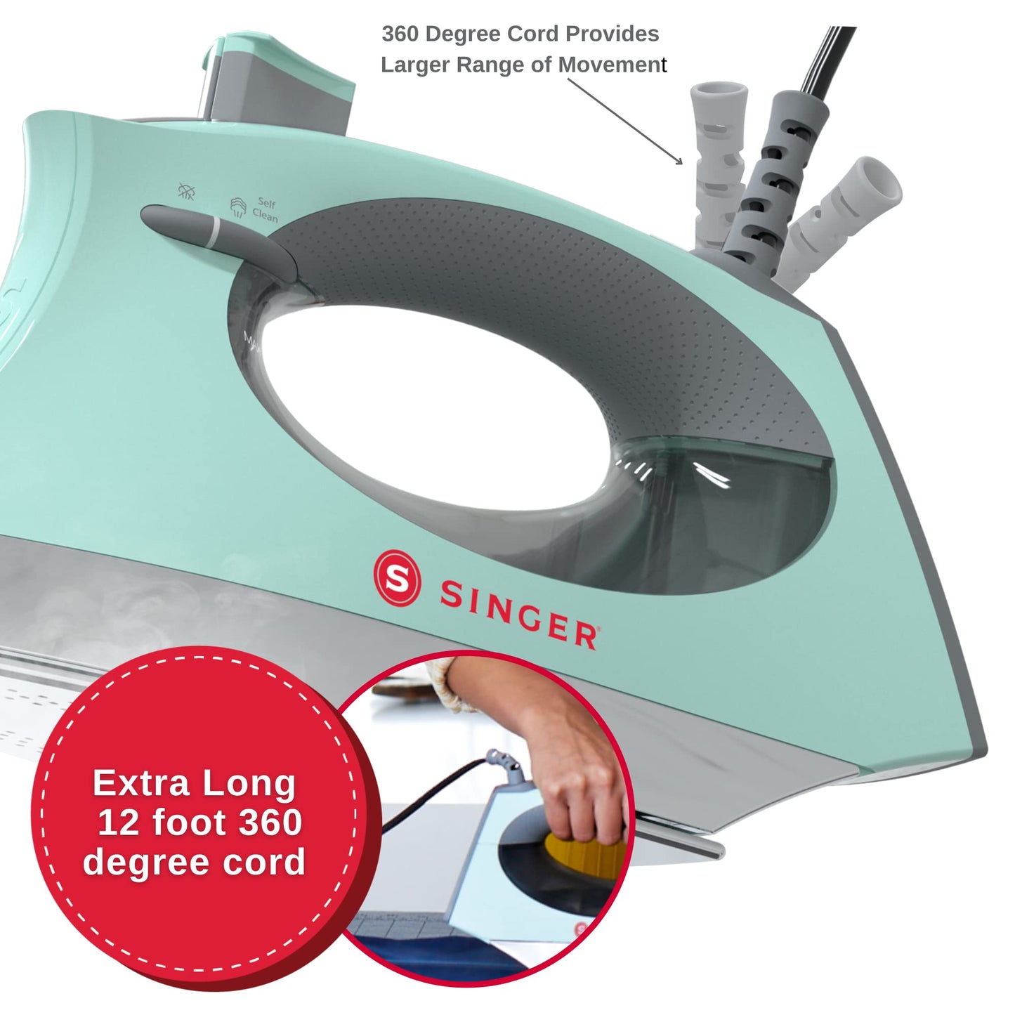 SINGER SteamCraft Plus Iron, 1750W, 300ml Tank, Large, Mint Color