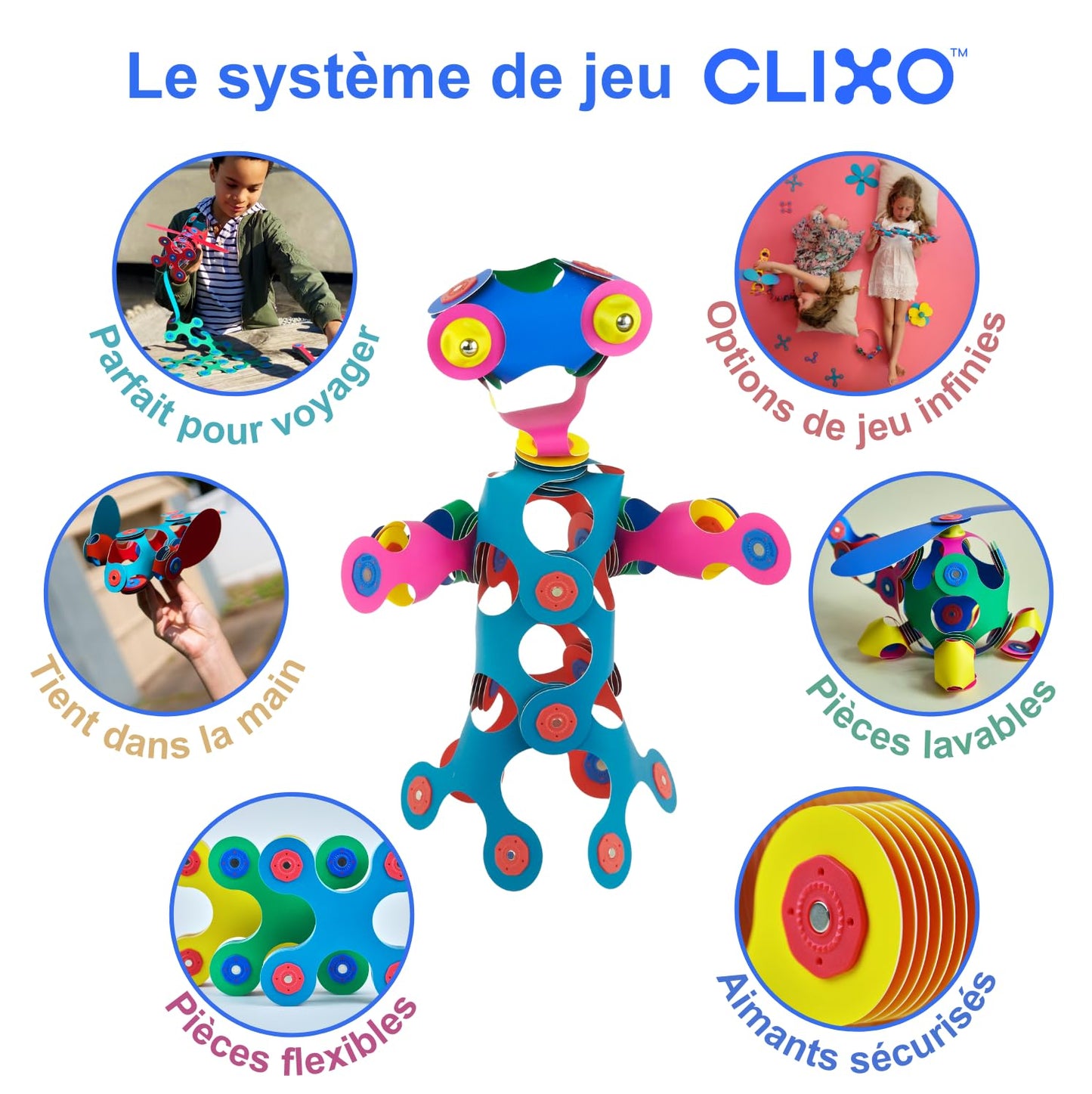 Clixo Rainbow 42 Piece Pack - Flexible, Durable, Imagination-Boosting Magnetic Building Toy- Modern, Modular Designs For Hours Of Stem Play. A Multi-Sensory Magnet Toy, Travel Friendly. Ages 4-99