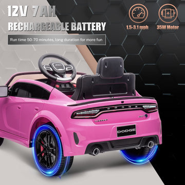 Enyopro 12V 7Ah Kids Electric Ride On Car, Licensed Dodge Charger Srt Hellcat, Battery Powered 4-Wheels Toy Car Electric Vehicle For Kids With Remote Control, 3 Speeds, Led Lights, Music (Pink)