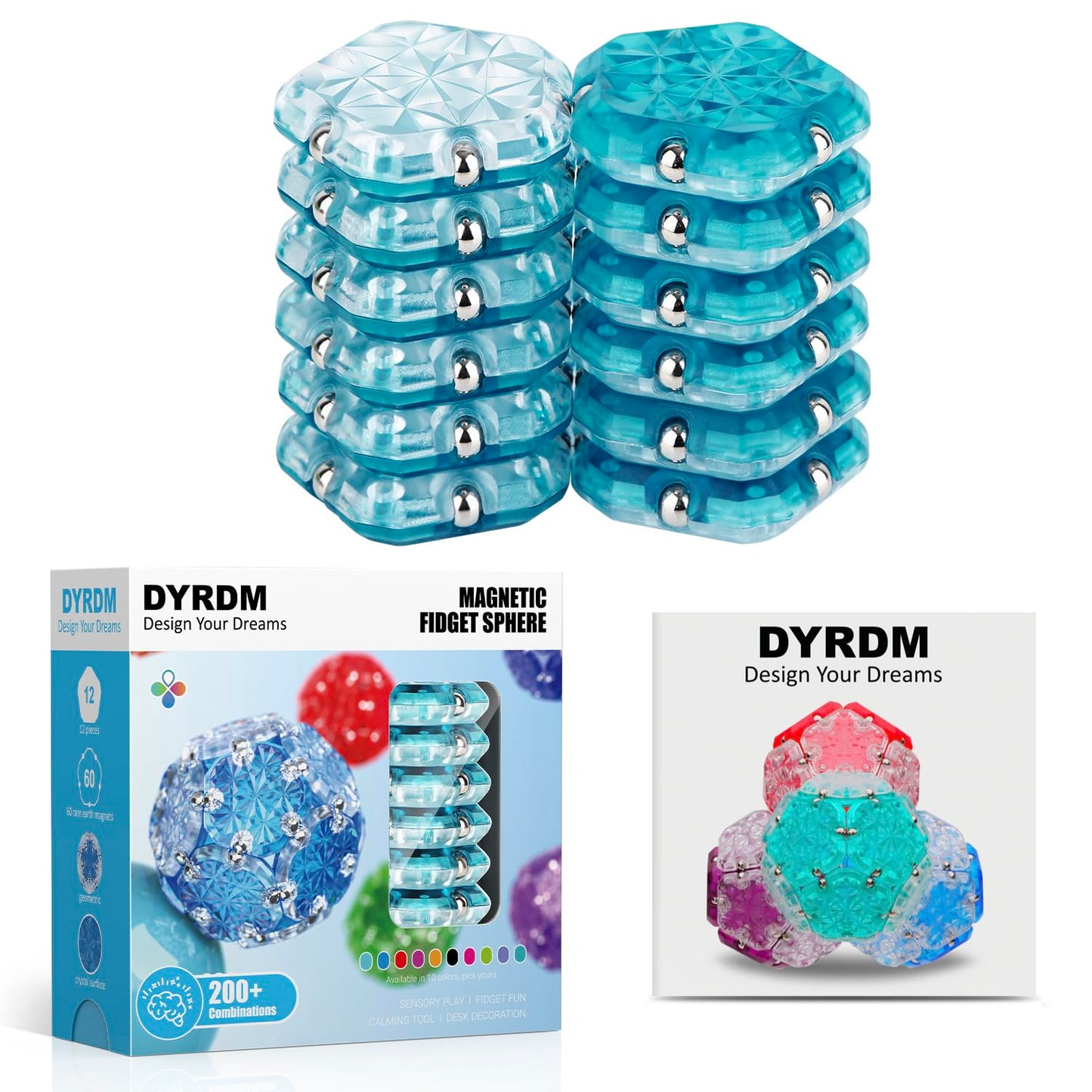 Dyrdm Magnetic Fidget Sphere 12 Pcs, Easter Basket Stuffers & Fidget Gifts, Magnetic Fidget Toy, Holiday Stocking Stuffer, Stress Relief Present For Adults, Magnetic Building Blocks Sky Blue