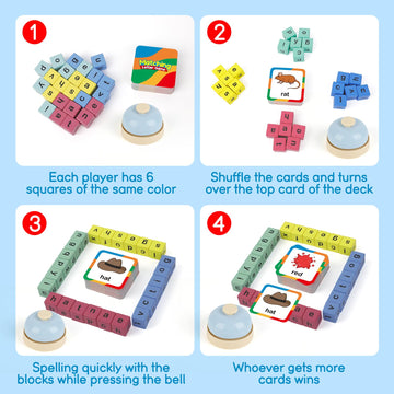 Edulok Word Race Cube Game, Phonics Matching Games For Kids, Wooden Alphabet Letter Blocks, Educational Reading Spelling Games,