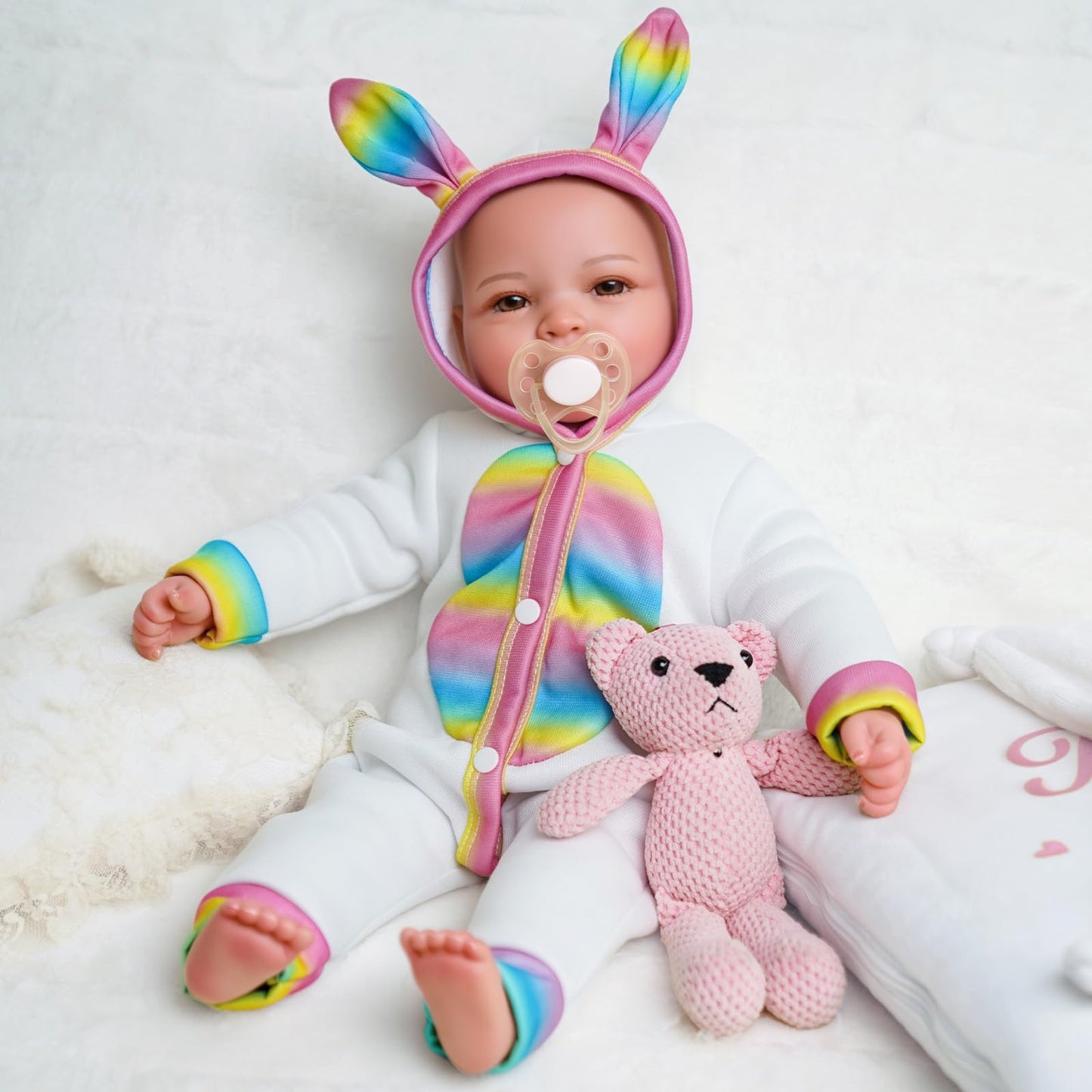 Jizhi Baby Dolls, 17Inch Soft Body Realistic Baby Doll Cute Smiling Real Life Baby Dolls Girl With Bunny Clothes And Accessories For 3+ Year Old Girls Cuddling, Playing&Collection