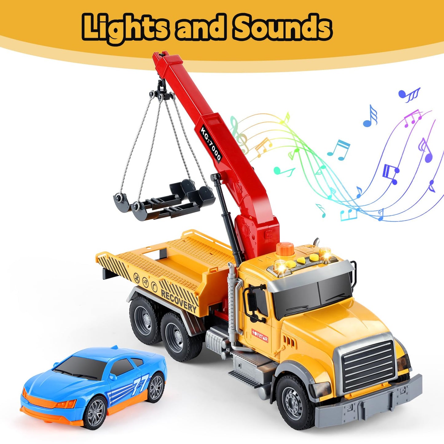 SASBSC Tow Truck Toys for 3 4 5 6 7 Year Old Boys Big Construction Toy Trucks for Boys Age 3-7 Friction Power Crane Truck Toy Re