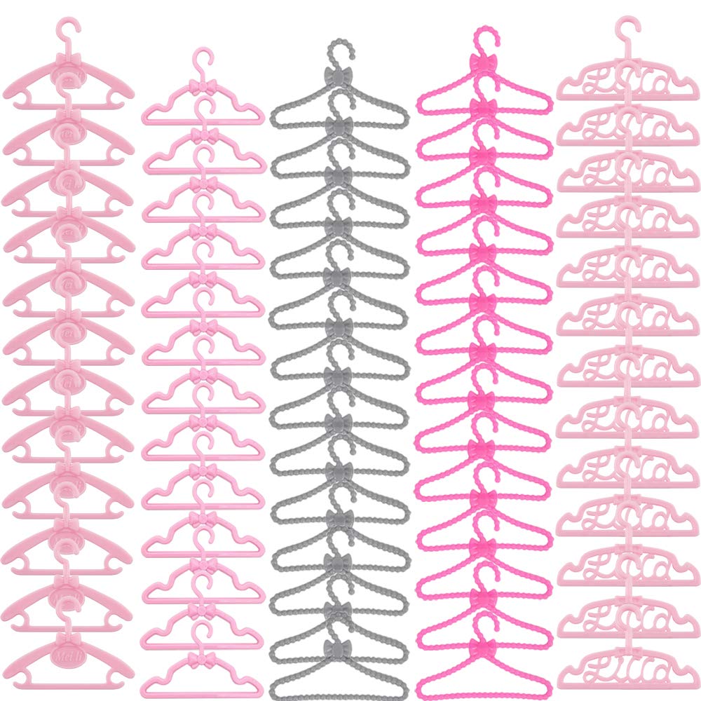 E-Ting 60 Pcs Mini Doll Clothes Hangers Plastic Mixed Little Hangers Doll Clothes Accessories For 11.5 Inch Doll Clothes Gown Dress Outfit