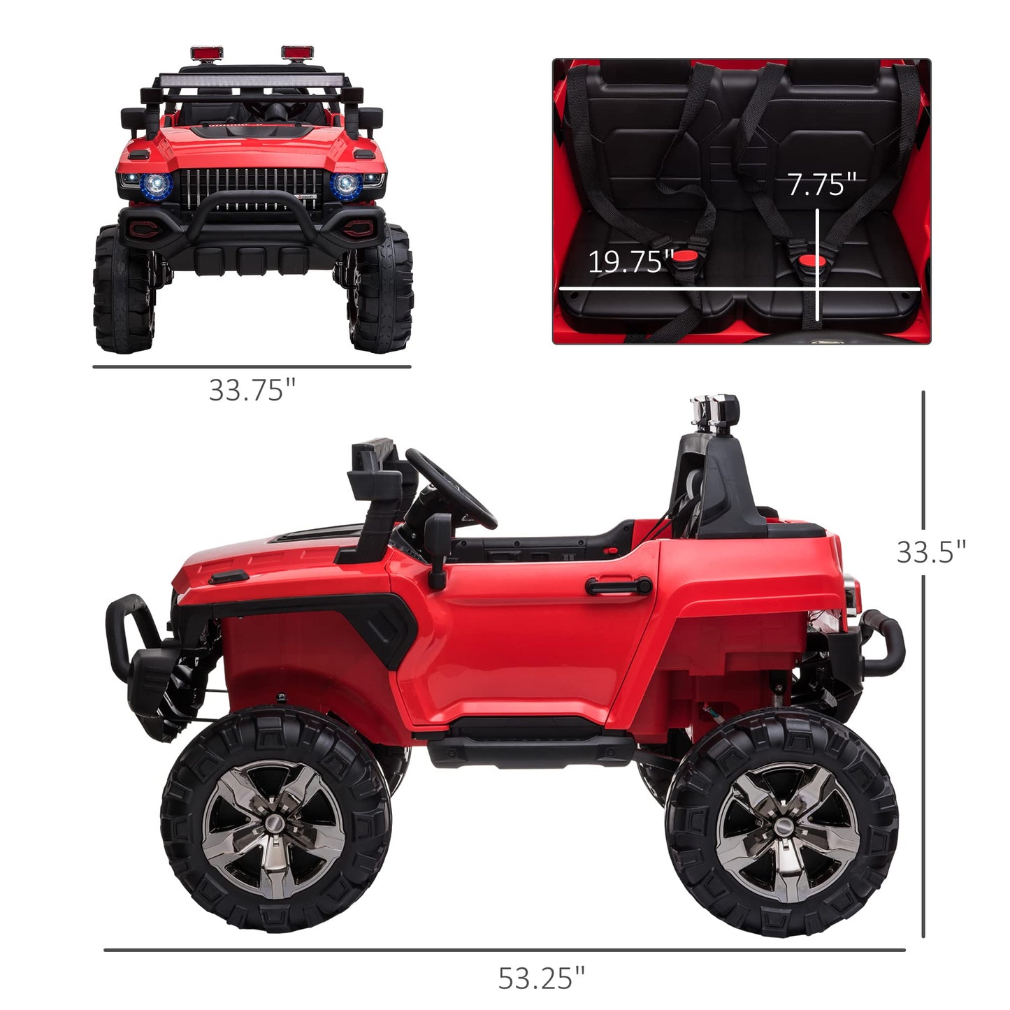 Aosom 53' L 2-Seater 12V Police Car Ride On Truck With Remote Control, Battery Operated Electric Car For Kids With Suspension, Mp3 Player, Lights, Music, Horn, Red