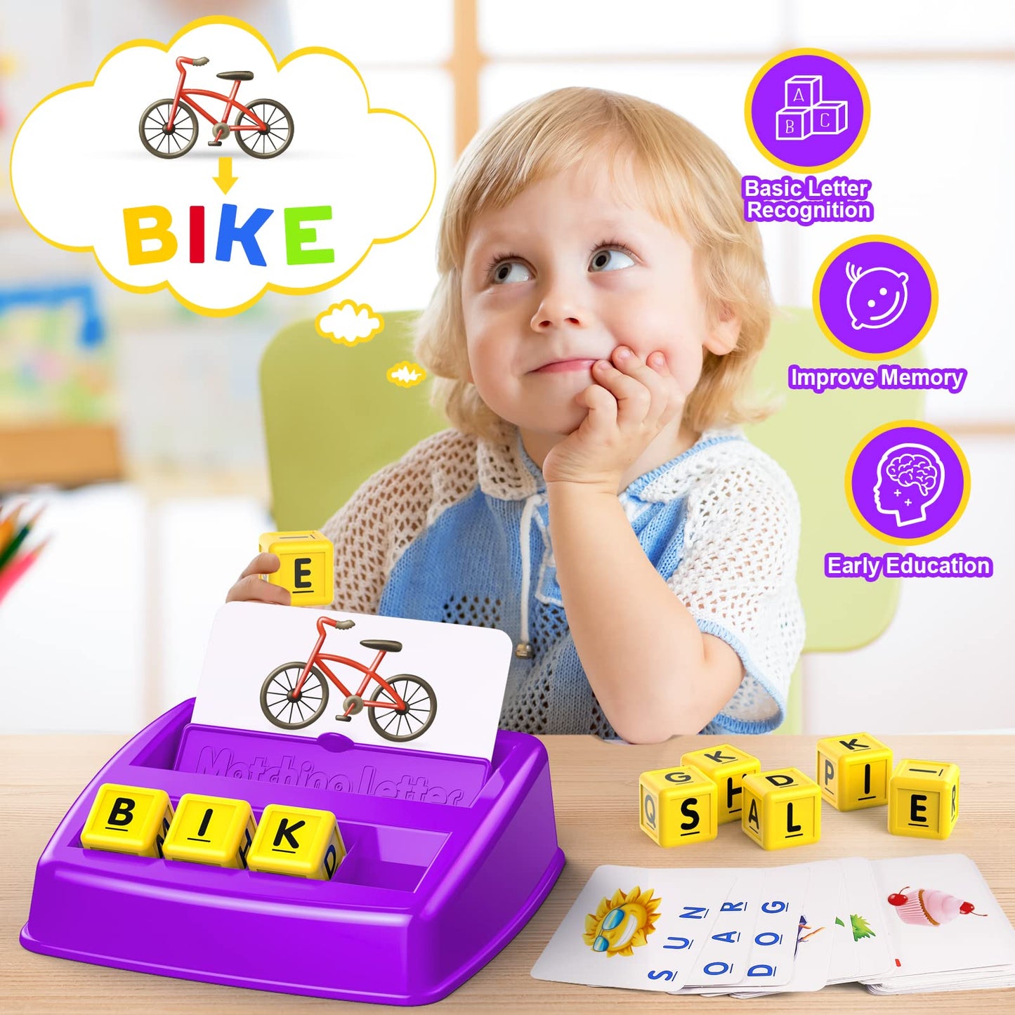 Educational Games For Kids Ages 3-8, Matching Letter Game For Kids Toys For 3-8 Year Olds Boys Girls Birthday Gifts For 3-8 Year Olds Girls Boys Preschool Kindergarten Educational Spelling Toys Purple
