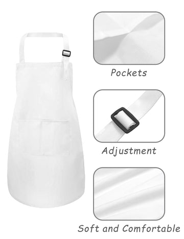 Iagbibui Kids Apron And Chef Hat Set, 24 Pieces Boys Girls Kids Apron With 2 Pockets Adjustable For Cooking Classroom Baking Pai