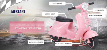 Mestari Kids Ride On Motorcycle 3 Wheels Stable Bike Electric Tricycle Toy Slow Start Forward/Reverse Led Mp3 Horn Music Foot Dr