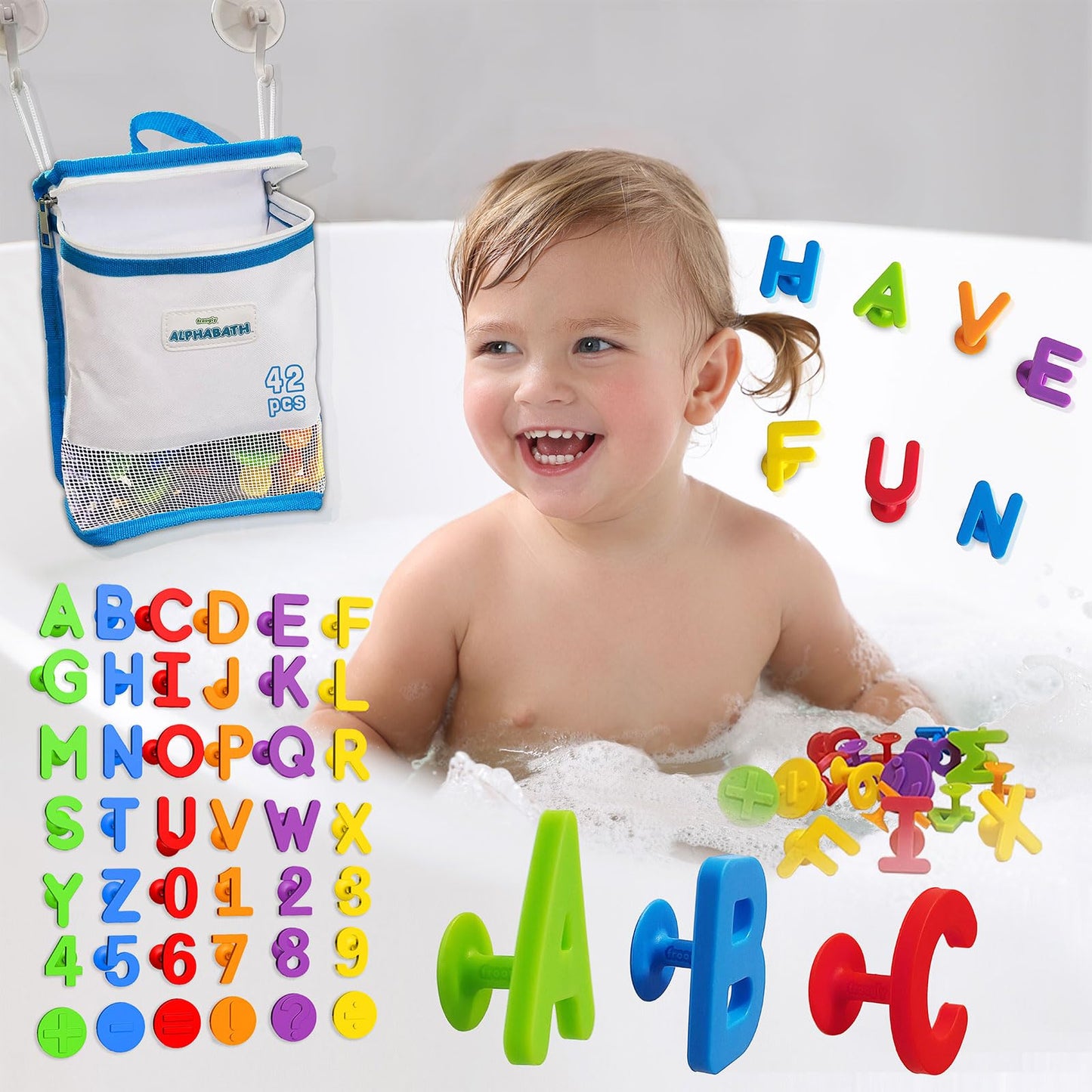 Alphabath Suction Bath Toys Alphabet Letters Numbers 42Pcs Montessori Stimulating Autism Sensory No Mold Free Preschool Daycare