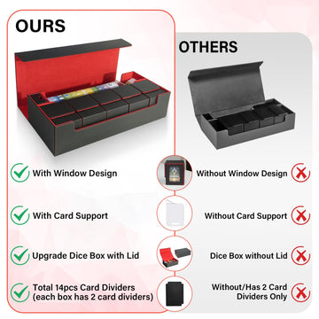 Jaffzora Card Deck Box for MTG Commander Large 6 in 1 Card Storage Display Case with 5PCS TCG Deck Boxes & Dice Tray Holds 2400+ Unsleeved Trading Cards (Black&Red Set)