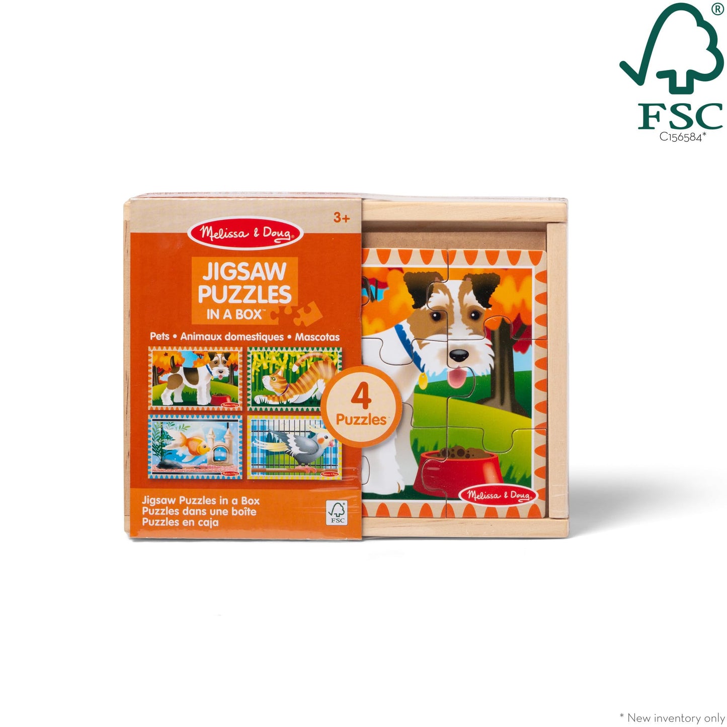 Melissa & Doug Pets 4-In-1 Wooden Jigsaw Puzzles In A Storage Box (48 Pcs) - Fsc Certified