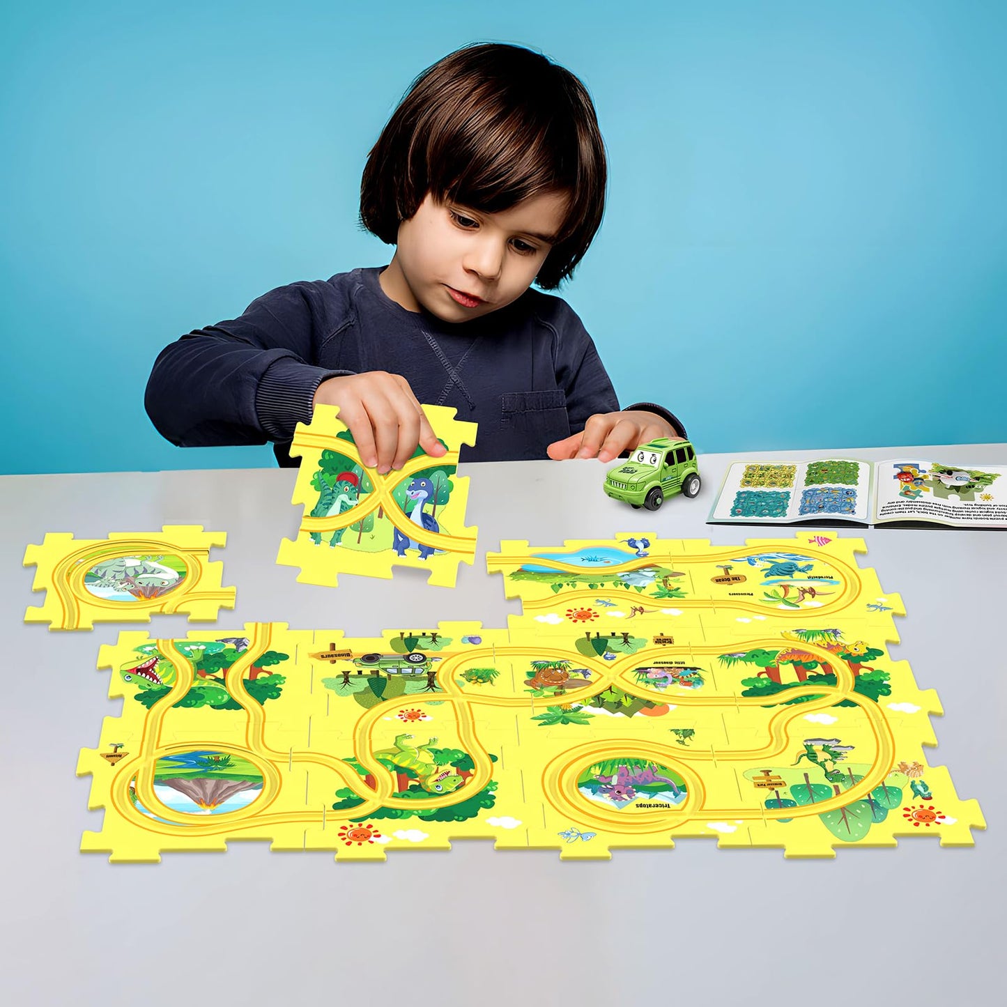 Puzzle Track Car Play Set, Puzzles For Kids Ages 3-5, Toddler Puzzle Board And Rail Car Combo, Educational Toys For 3 4 5 6 Year