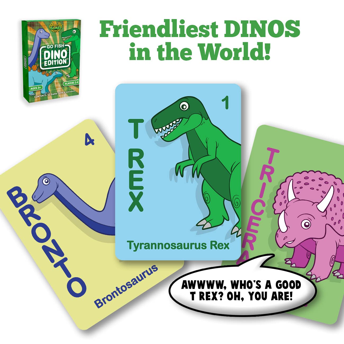 Wreathy Games - Go Fish Dino Edition Card Game Deck - Ages 3 And Up